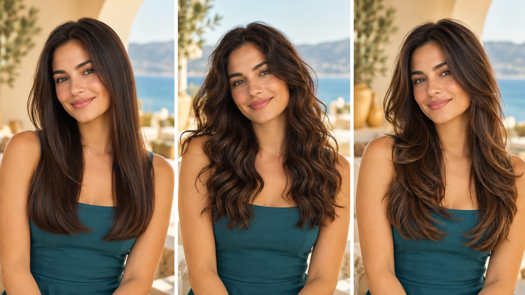 Compare smooth length, loose waves and long layers without changing the face.