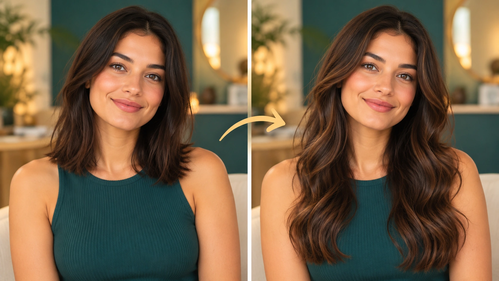 A stable portrait becomes a longer-hair concept with a clearly specified endpoint.