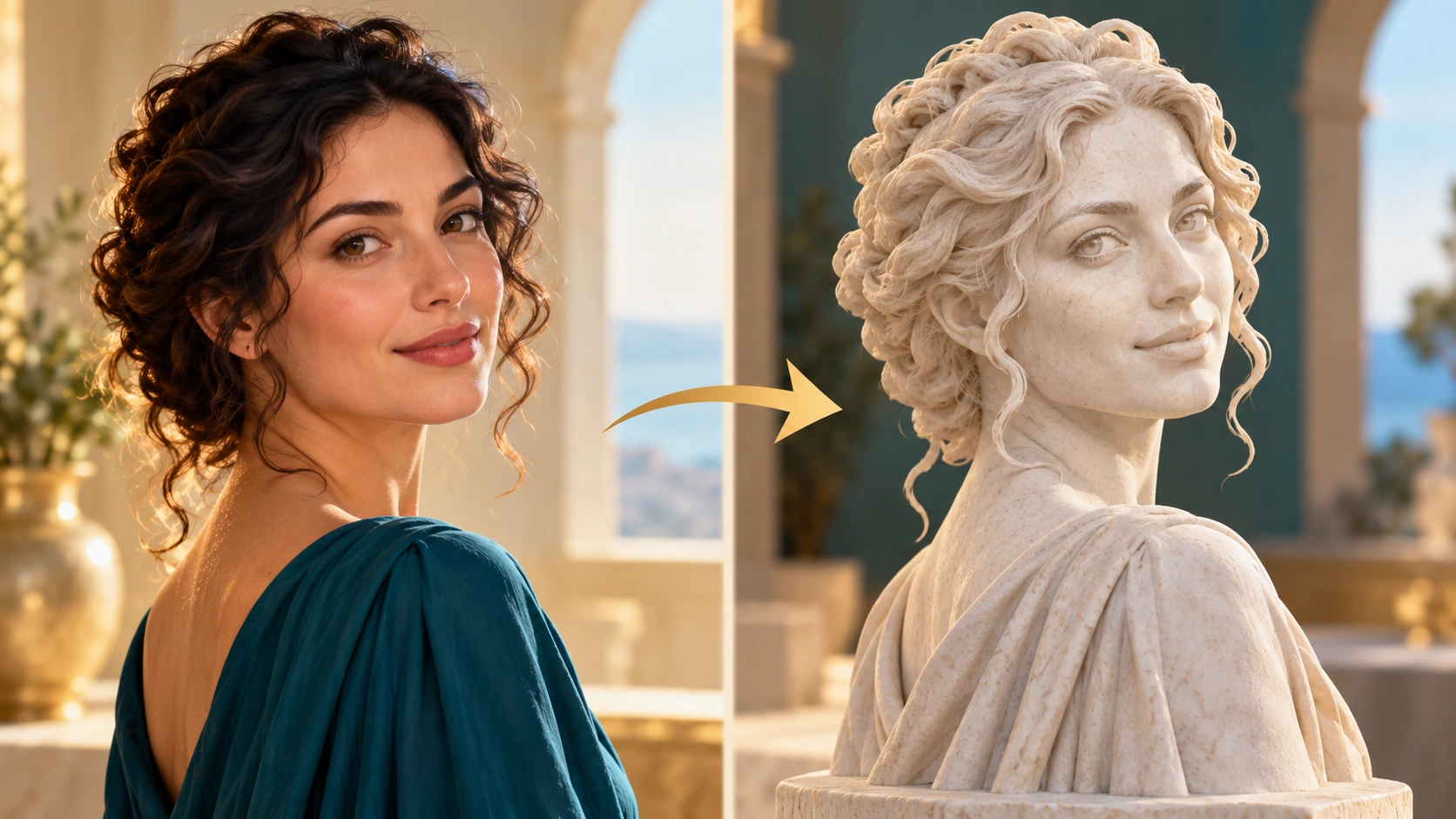 A photographic portrait becomes a material-led sculpture interpretation.