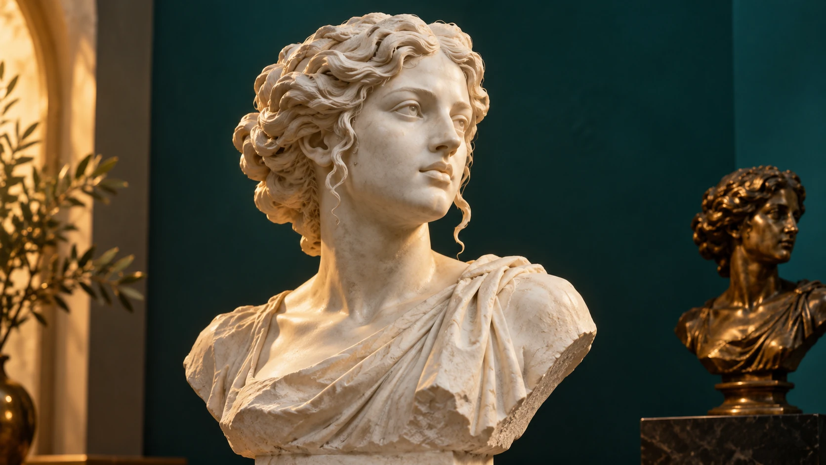 Marble grain, bronze patina and directional light suggest different material moods.