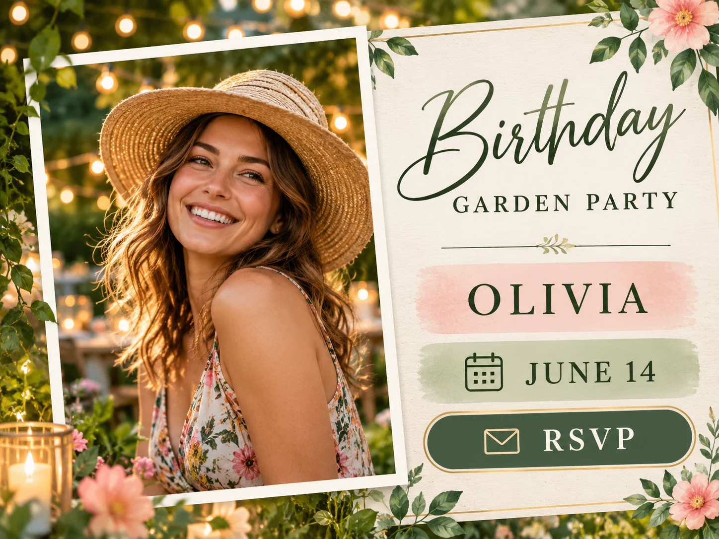 Name, portrait, date and RSVP arranged in order of importance.
