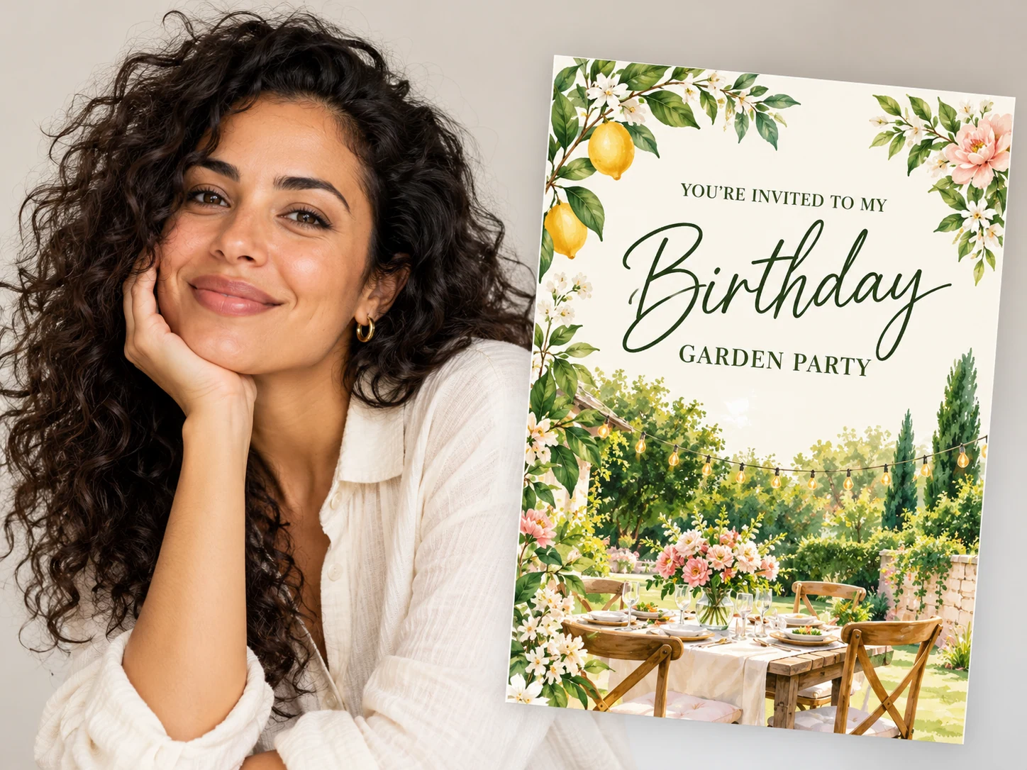A clear adult portrait prepared as the birthday invitation reference.