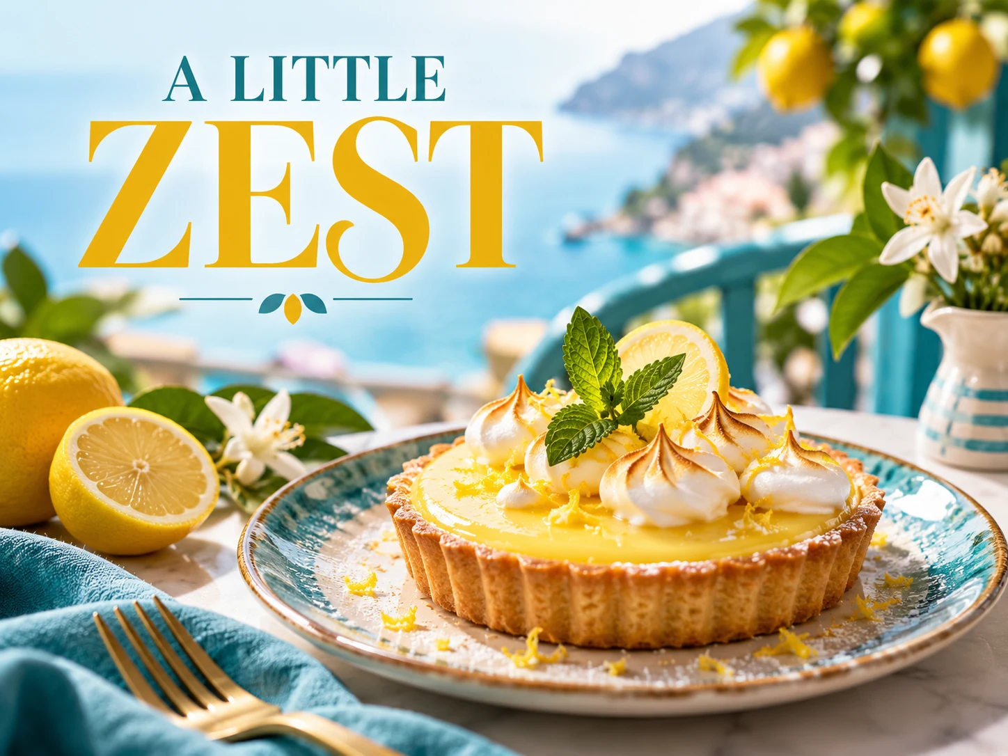 A lemon tart promotion concept with a single dish and a short headline.
