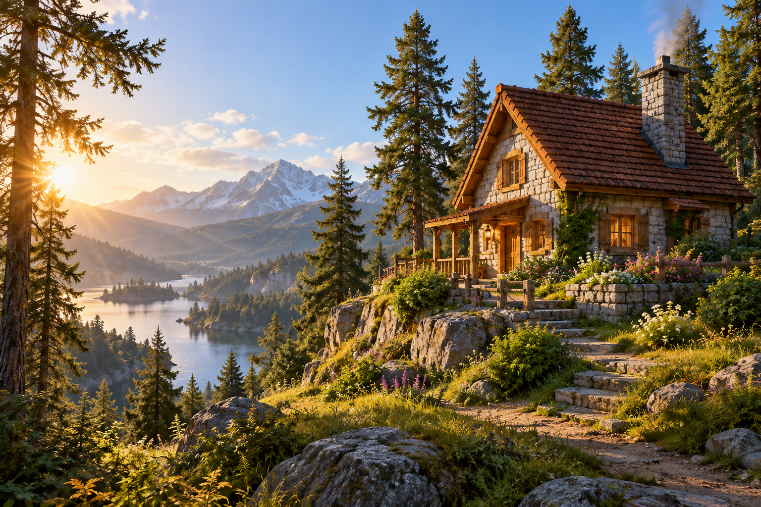 A simple cottage photograph can guide the main subject and framing.
