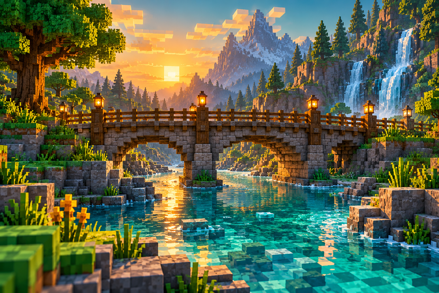 A bridge scene explores a second pixel-art composition.